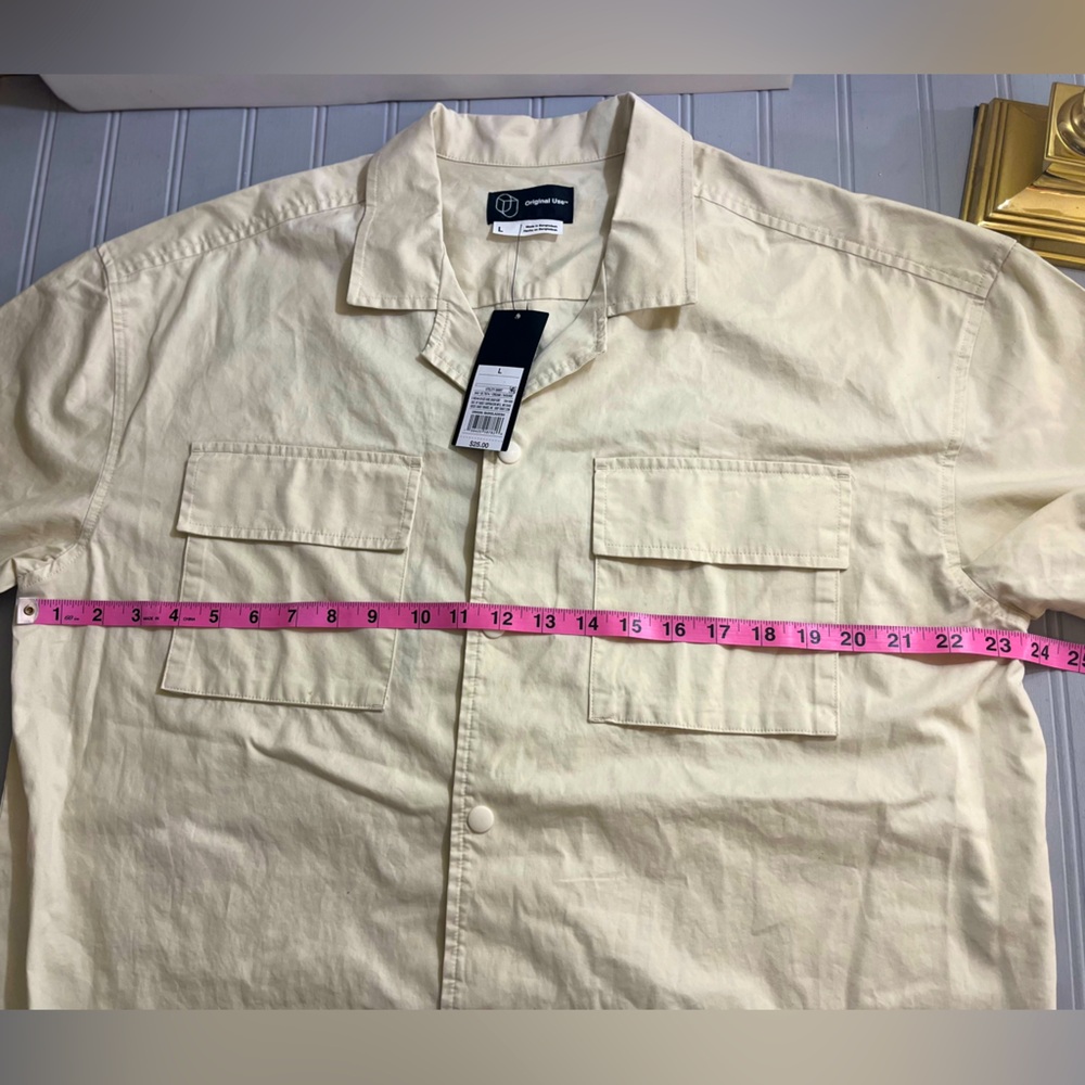 Original Use Short Sleeve Button Down Utility Shirt Mens Large Cream NWT - Picture 6 of 8